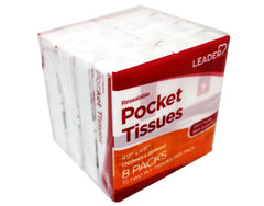 LEADER Soft 2-Ply Facial Tissues Pocket Packs, Pure Cotton, On-The-Go Travel Size, Resealable, 8 Packs of 15