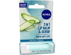 Nivea 2in1 Lip Balm & Scrub Super Soft Lips, Aloe Vera + Vitamin E, 0.17 oz (4.8 g)