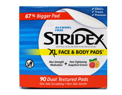 Stridex XL Acne Pads for Face and Body with Salicylic Acid, Alcohol Free, 90 Ct