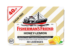 Fisherman's Friend Cough Drops, Cough Suppressant and Sore Throat Lozenges, Sugar Free Honey-Lemon, (1 Pack of 40)