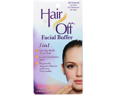 Hair Off Facial Buffer - Painless & Chemical Free Facial Hair Remover & Gentle Face Exfoliator - Hair Eraser to Slow Regrowth on Chin, Lip & Cheeks (3 Buffers Per Box)