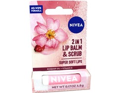 Nivea 2in1 Lip Balm & Scrub Super Soft Lips, Rosehip Oil + Vitamin E, 0.17 oz (4.8 g)