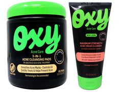 Oxy Acne Care Kit: 3-in-1 Cleansing Pads with 2% Salicylic Acid, 90 Pads + Maximum Strength Acne Cream Cleanser with 10% Benzoyl Peroxide, 5 fl oz (1 Each)