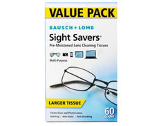 Bausch & Lomb Sight Savers Pre-Moistened Lens Cleaning Tissues, Anti-Fog, Anti-Static, Anti-Streaking, Cleans Glass and Plastic,  60 ct Value Pack