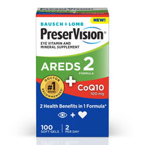 PreserVision AREDS 2 Eye Vitamins with CoQ10 for Heart Health, Lutein, Zeaxanthin, Vitamin C & E, Zinc, Copper, 100 Softgels