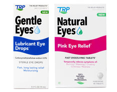 TRP Gentle Eyes Lubricant Eye Drops, Fast Long Lasting Relief, Moisturizing, 0.5 fl oz & Natural Eyes Pink Eye Relief Fast Dissolving Tablets, Temporarily Relieves Symptoms of: Burning, Watering, Crusting Grittiness, Redness, 48 Count