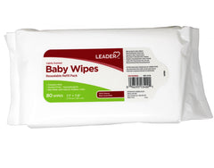 Leader Baby Wipes, Resealable Refill Pack, 7.1” x 7.9” (17.8 cm x 20.1 cm), Lightly Scented, 80 Count