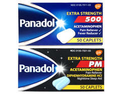 Panadol Nighttime Pain Reliever & Sleep Aid 50 ct + Extra Strength Pain Reliever & Fever Reducer 50 Ct (1 Each)