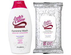 Lady's Choice Feminine Hygiene Kit of fresh lavender feminine care wash and wet towels, enriched with aloe vera and vitamins E and B