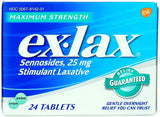 Ex-Lax Laxative kit Includes Sennosides 25 mg Maximum Strength Tablats and Chocolate Flavored 15 mg Regular Strength Gentle Overnight Relief, 24 Ct Each