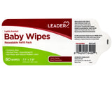 Leader Baby Wipes, Resealable Refill Pack, 7.1” x 7.9” (17.8 cm x 20.1 cm), Lightly Scented, 80 Count