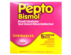 Pepto Bismol Chewables Dispenser, 32 Packets of 4 Chewable Tablets