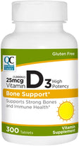 Quality Choice 25mcg Vitamin D3 Bone Support Tablets, 300 Count - Pack of 1