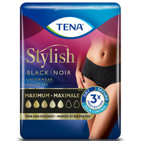 Tena Women XL Maximum Incontinence Underwear Stylish Black, 14 Ct.