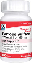 Quality Choice Ferrous Sulfate 325mg Iron Tablets, 100 Count - Pack of 1