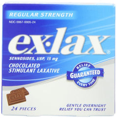 Ex-Lax Sennosides Chocolated Stimulant Laxative Regular 24 Pieces